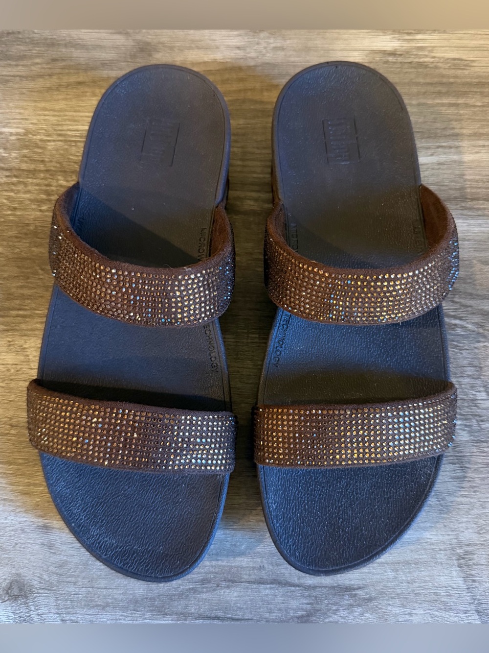 FitFlop Lottie Shimmercrystal Slides Brown Size 8 - Picture 3 of 9
